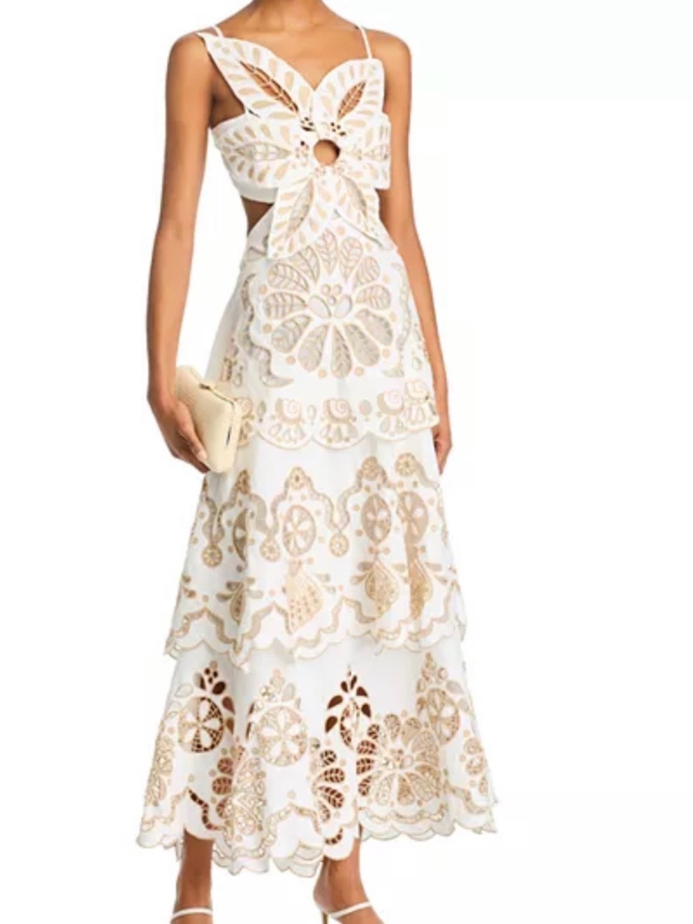 FARM RIO: ISO (in search of-nonsale) White Maxi Dress with Embroidered Cutouts